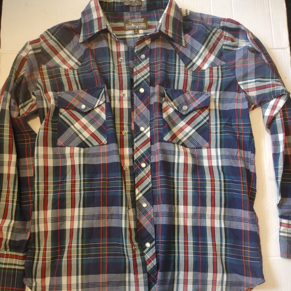 outlaw western wear Other - Vintage Outlaw Western Wear  Long Sleeve  Pearl Snap  Plaid Red green blue Med
